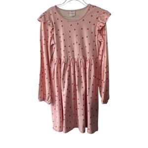 Hanna Andersson Pink Heart Ruffle Long Sleeve Cotton Dress Girl's Size 10